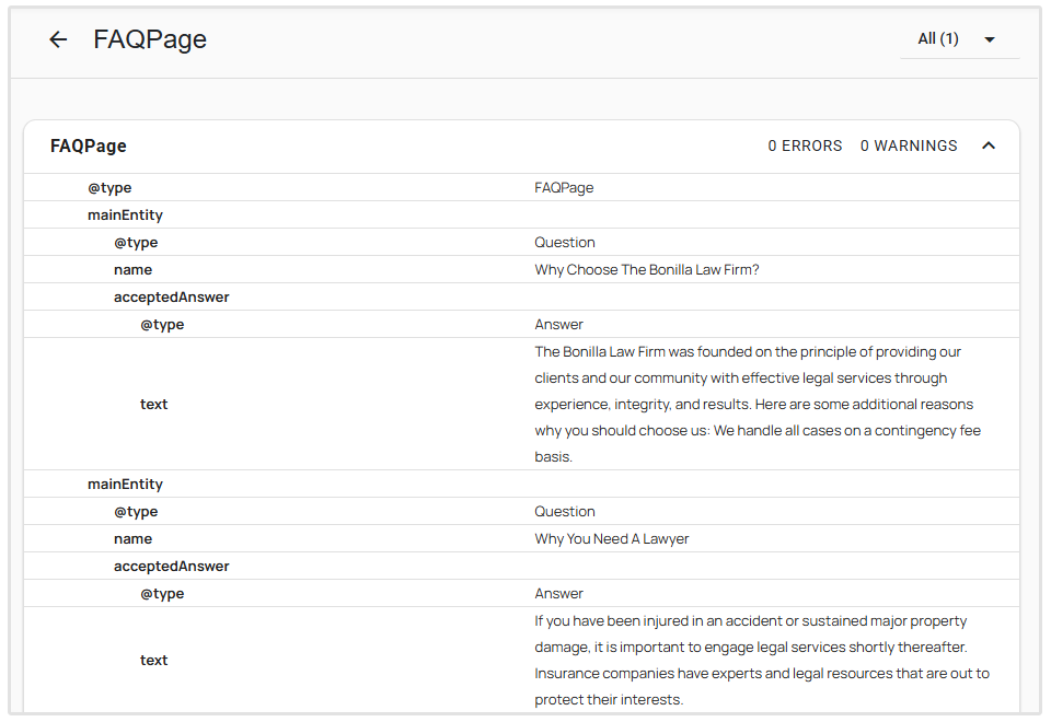 Example of FAQPage schema on live site